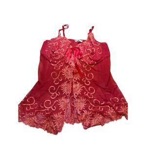 Cacique Babydoll Chemise Size 26/28 – Maroon Embroidered Lingerie – Padded Cups